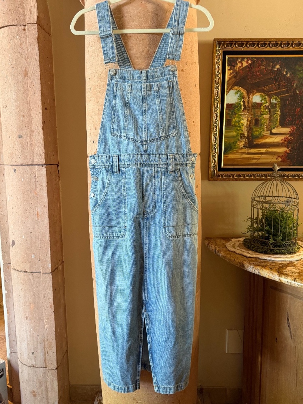 NWOT We The Free Free People Bardot Denim Skirtall Overalls Maxi Dress Size S